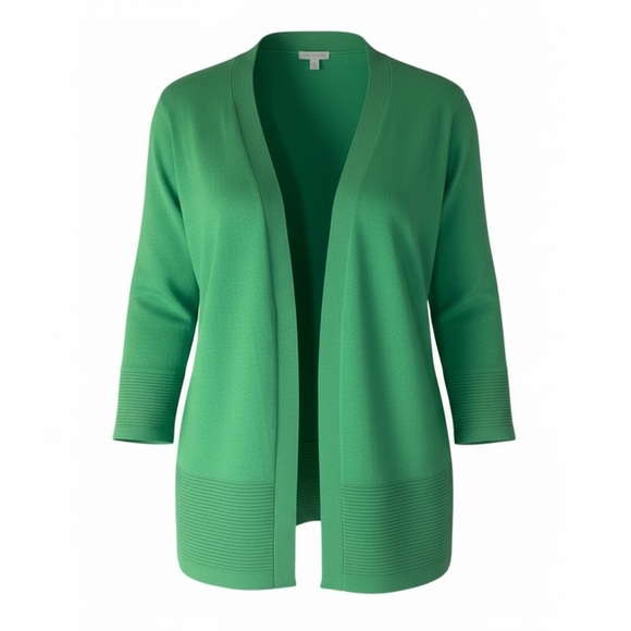 Talbots Kelly Green Open Front Cotton Cardigan Sweater Ladies Large Petite - Picture 2 of 10